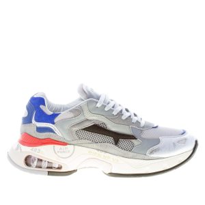 PREMIATA uomo sneaker Sharky 043 in pelle, tessuto tecnico e camoscio GRIGIO più multicolore