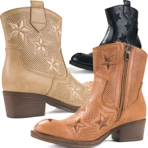 Stivaletti donna stivali bassi scarpe pelle tronchetti tacco basso traforati 766