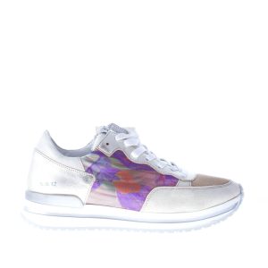 QUATTROBARRADODICI sneaker in camoscio BEIGE con tessuto e stampa floreale