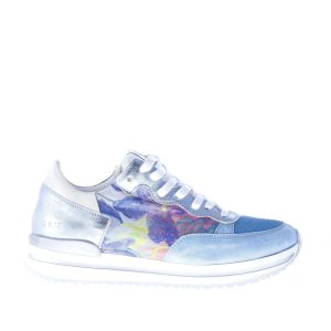 QUATTROBARRADODICI sneaker in camoscio AZZURRO con tessuto e stampa floreale