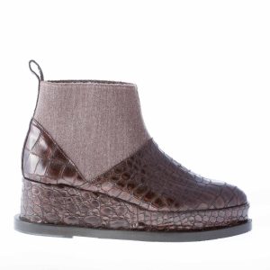 RAS donna stivaletto elasticizzato in pelle stampa cocco MARRONE e tessuto