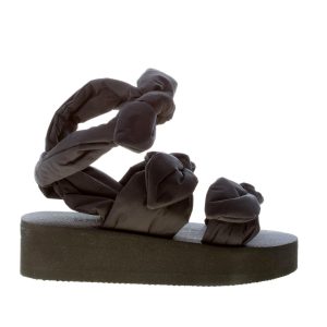 RED VALENTINO donna sandalo in taffetà NERO con maxi fiocchi. Zeppa 4,5 cm