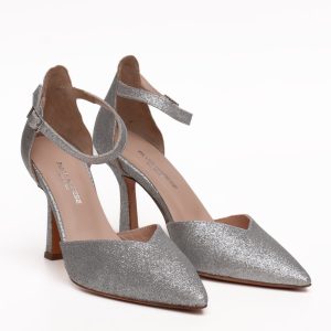 Scarpe Tacco Argento Glitter Eleganti con Cinturino