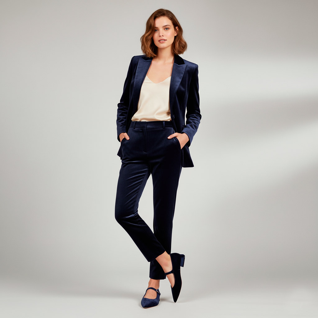 Mary Jane Basse Donna Eleganti Velluto Blu a Punta - immagine 7