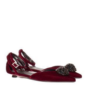 Scarpa Bassa Velluto Bordeaux Elegante con Strass