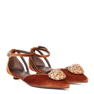 Décolleté  Velluto Bronzo con Cinturino e Applicazione Gioiello