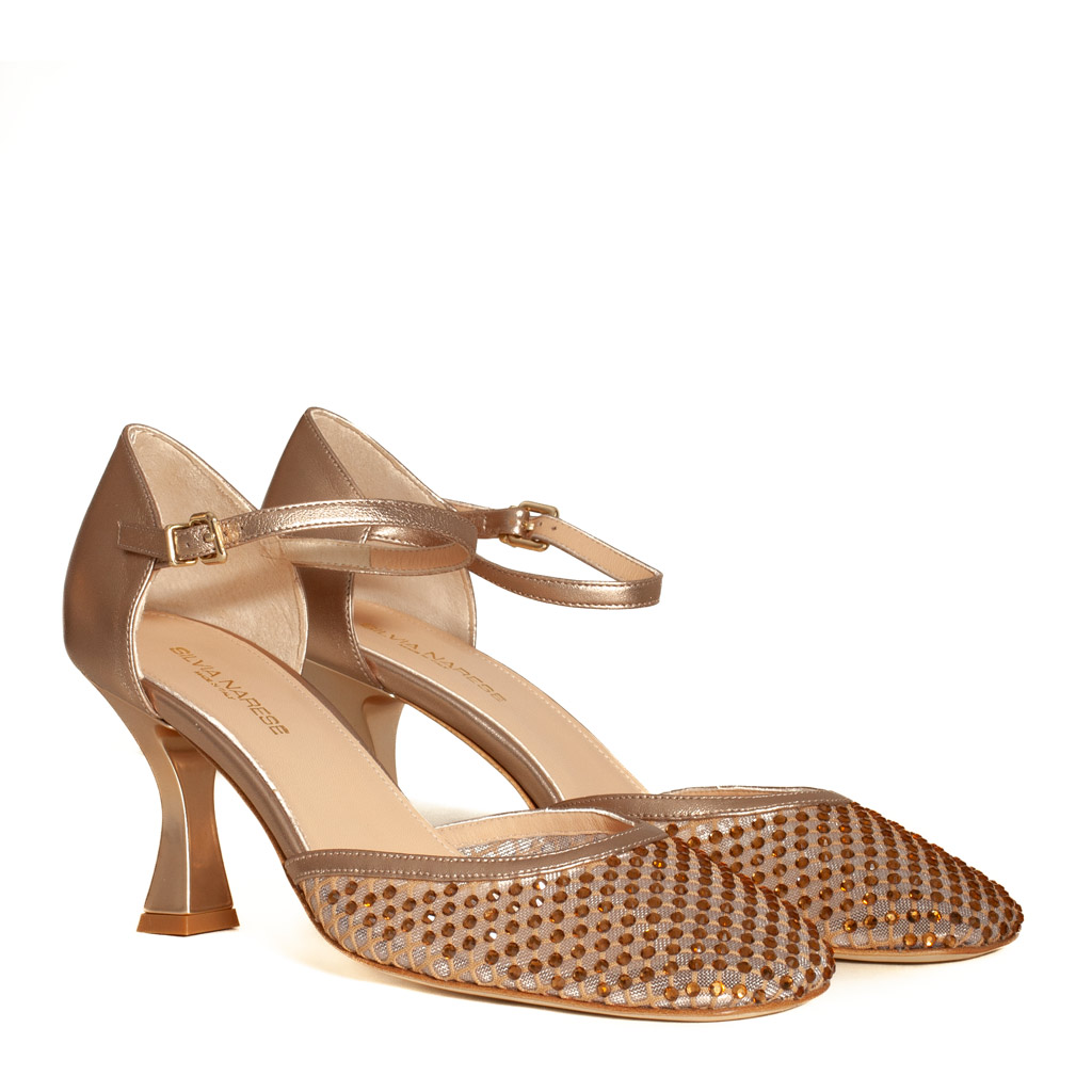 Décolleté Cipria Elegante con Strass e Cinturino