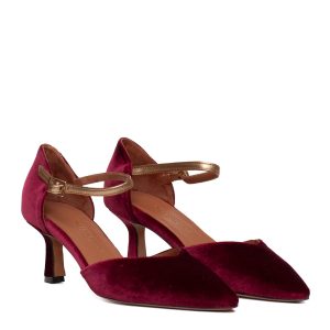 Scarpe Bordeaux Tacco Basso Velluto Eleganti