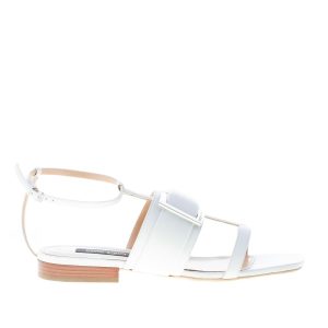 SERGIO ROSSI donna sandalo piatto SR Prince in pelle BIANCO con maxi fibbia argento