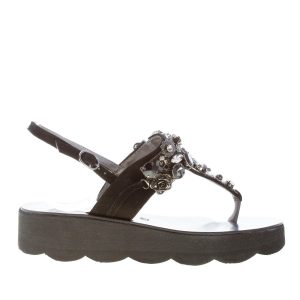ROBERTO SERPENTINI donna sandalo infradito in camoscio NERO con gioiello. Zeppa 4 cm