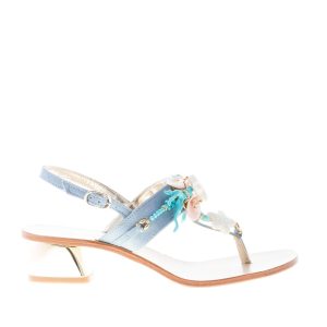 ROBERTO SERPENTINI donna sandalo infradito in nabuk CELESTE con decorazione. Tacco 4 cm