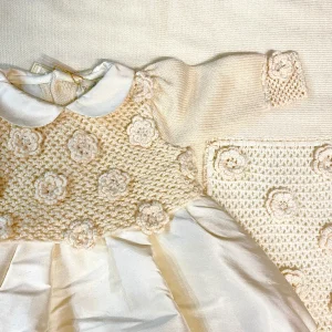 Abitino Nascita 100% Lana Beige con Fiori 3D | Outlet