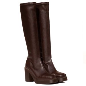 Stivali Marroni Pelle Platform di Miss Elastic