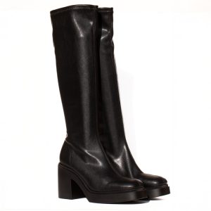 Stivali Neri Pelle Platform di Miss Elastic