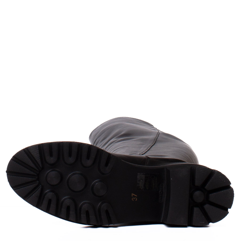 Stivale Sopra Ginocchio Pelle Nera Tacco Carrarmato Cervone - immagine 6