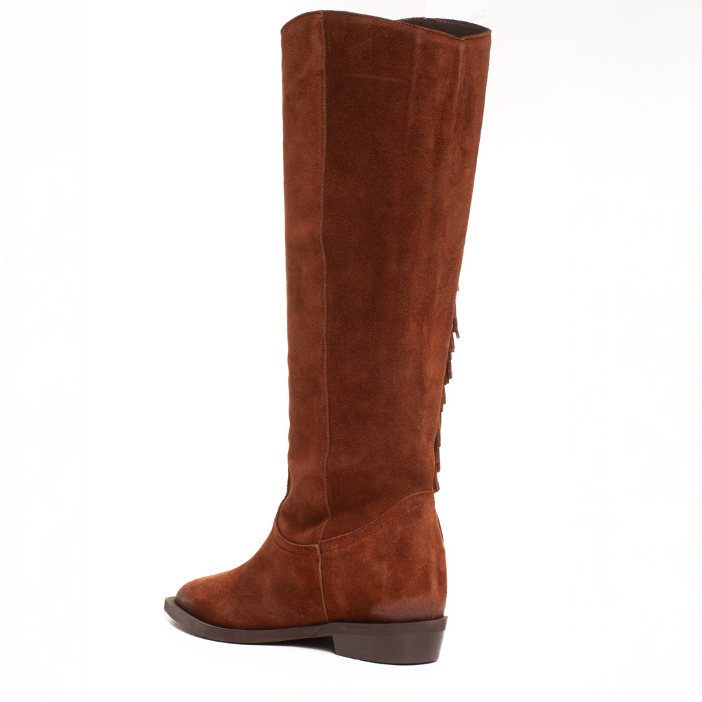 Stivale Texano Camoscio Tabacco Frange Zeppa Interna - immagine 4