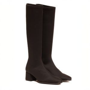 Stivale Nero Impermeabile Tacco Basso Largo