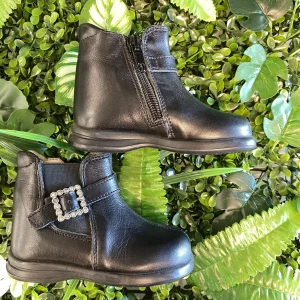 Stivaletto Primi Passi in Nappa Nera Bambina Fibbia Elegante