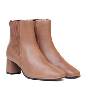 Stivaletti Chelsea Tacco Medio Pelle Cammello