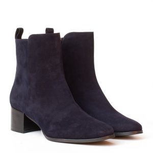 Stivaletto Elegante in Camoscio Blu Donna con Tacco a Blocco