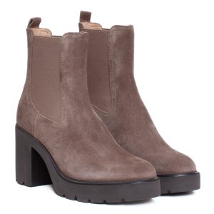 Stivaletto Camoscio Tacco Largo e Alto Taupe