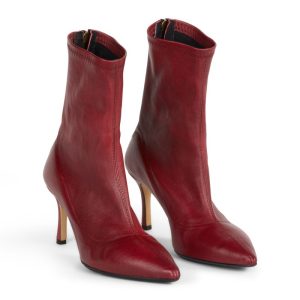 Stivaletti a punta in pelle elasticizzata rosso scuro