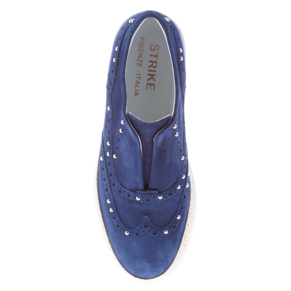 STRIKE FIRENZE donna slip on francesina in camoscio BLU con borchie e corda - immagine 8