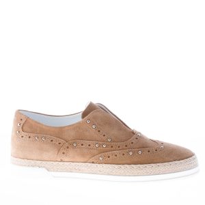 STRIKE FIRENZE donna slip on francesina in camoscio BEIGE con borchie e corda