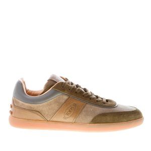 TOD’S uomo sneaker Tabs in camoscio e pelle VERDE MARRONE con logo cucito e gommini