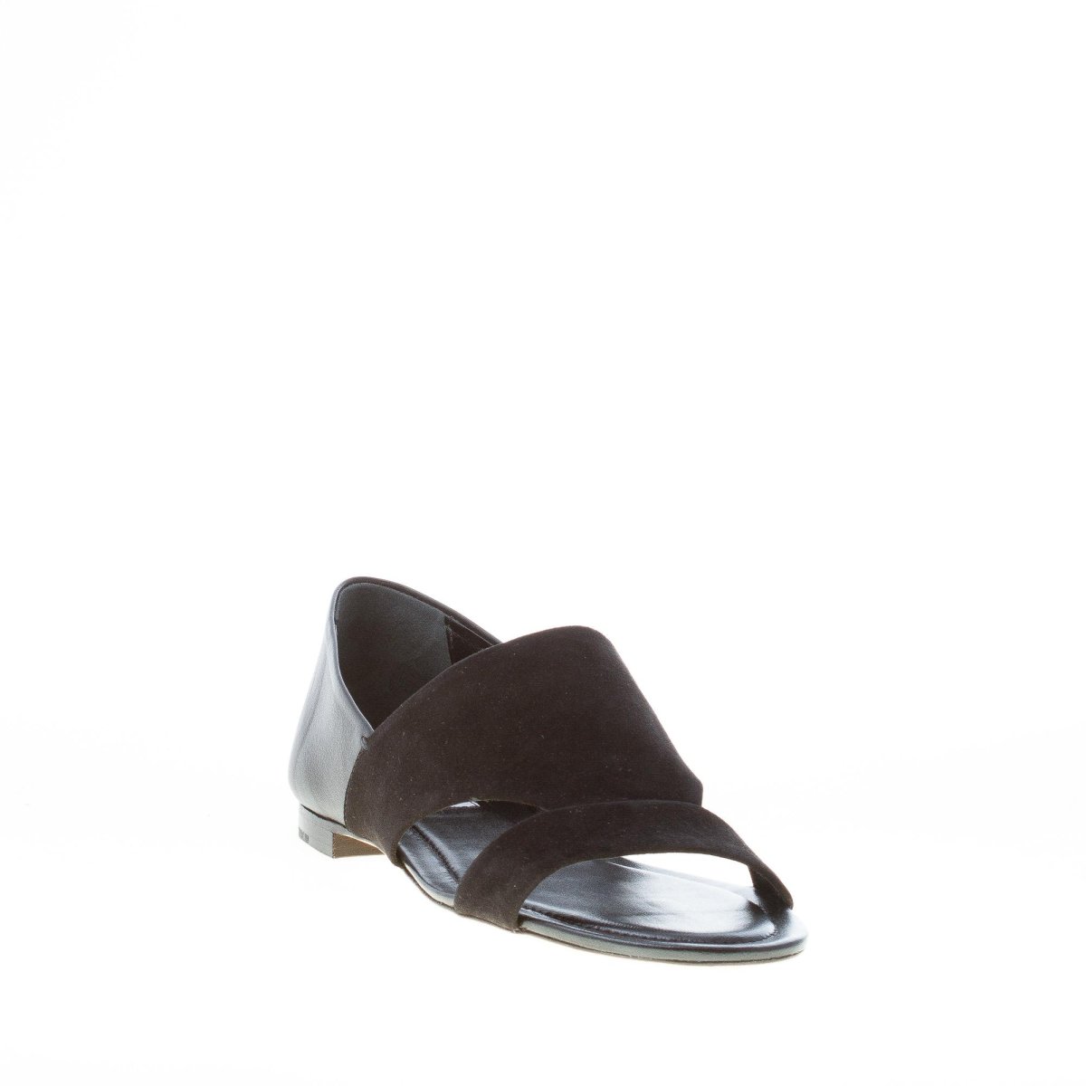 TOD’S donna sandalo piatto chiuso al tallone in camoscio e pelle NERO. Suola cuoio - immagine 3