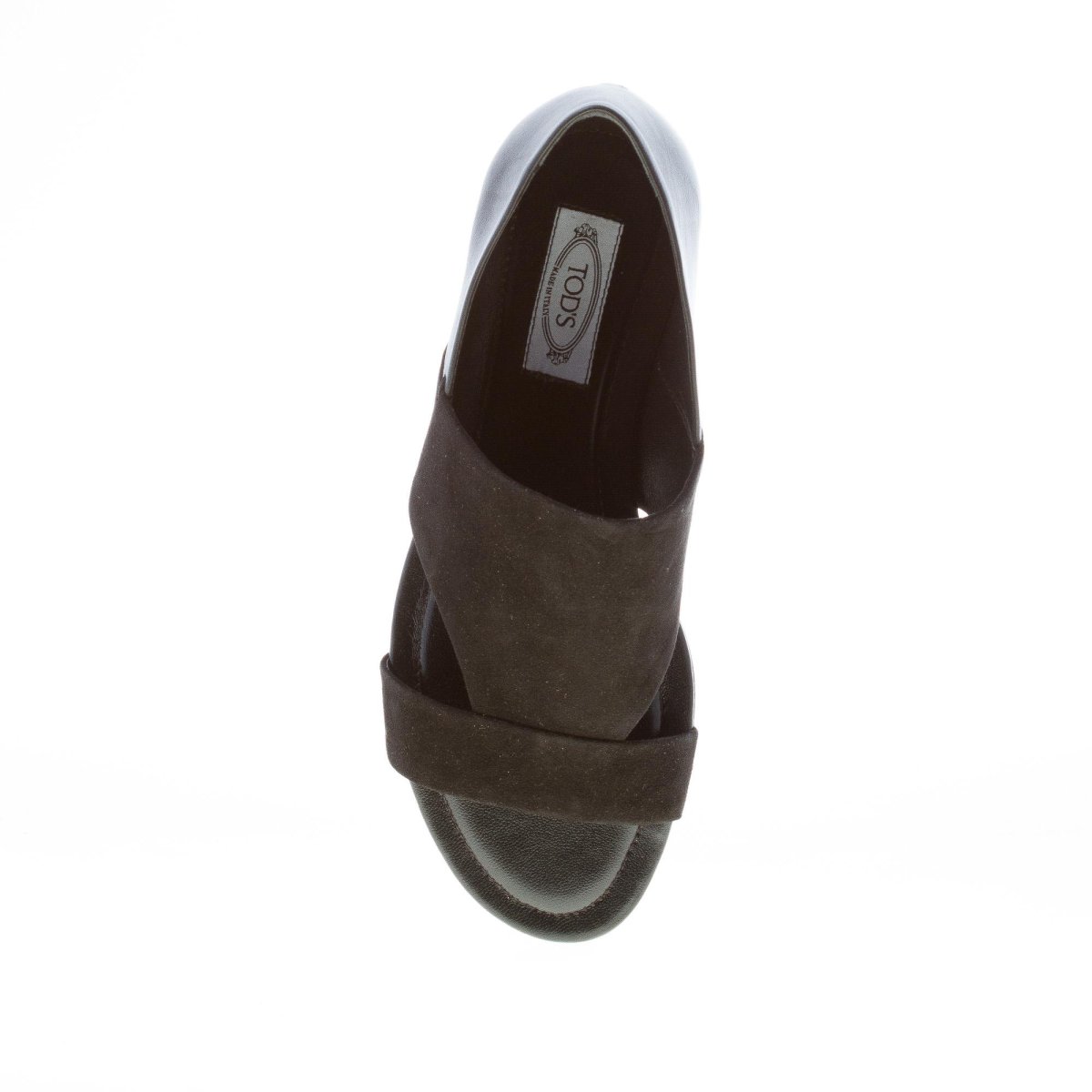 TOD’S donna sandalo piatto chiuso al tallone in camoscio e pelle NERO. Suola cuoio - immagine 8