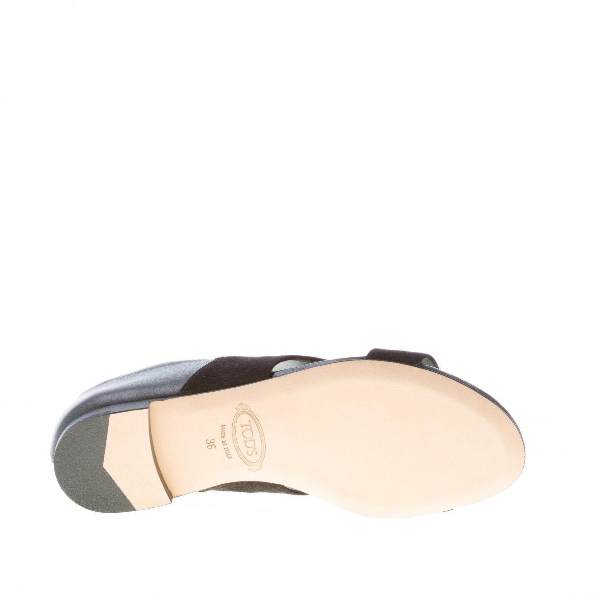 TOD’S donna sandalo piatto chiuso al tallone in camoscio e pelle NERO. Suola cuoio - immagine 9