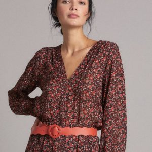 Blusa Olimpia in garza di lana a fiorellini