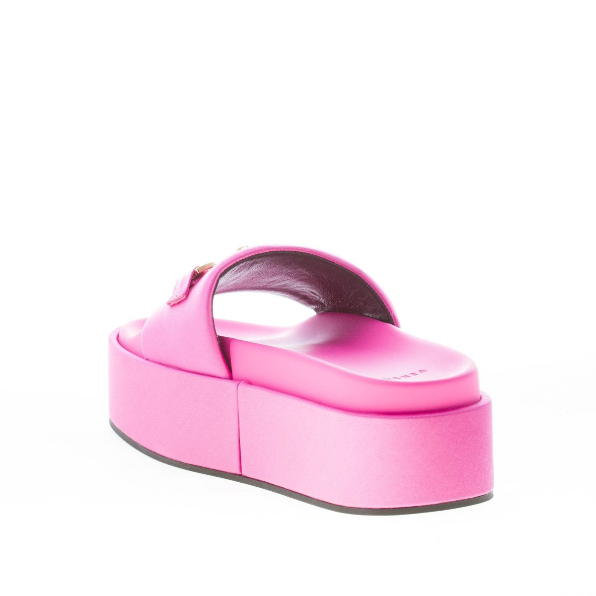 VERSACE sandalo platform slide in raso ROSA con emblema gioiello Medusa ’95. Zeppa 6 cm - immagine 5