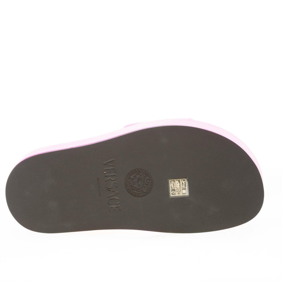 VERSACE sandalo platform slide in raso ROSA con emblema gioiello Medusa ’95. Zeppa 6 cm - immagine 9
