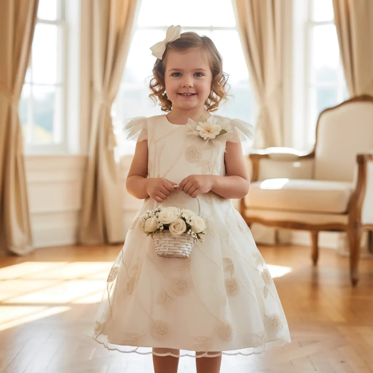 Vestito Cerimonia Bambina in Seta Ricamata - immagine 2