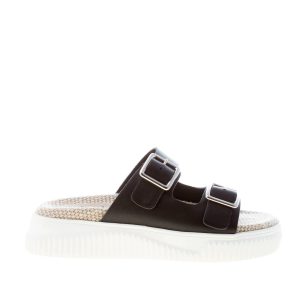 VOILE BLANCHE donna sandalo slide Lisa 16 in pelle NERO con doppio cinturino e fibbie. Tacco 4 cm