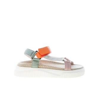 VOILE BLANCHE donna sandalo Lisa 20 in pelle MULTICOLORE con velcro. Tacco 4 cm