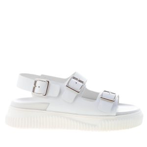 VOILE BLANCHE donna sandalo Lisa 19 in pelle BIANCO con tripla fibbia metallica. Tacco 4 cm