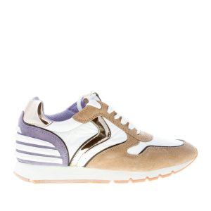 VOILE BLANCHE donna sneaker JULIA POWER in camoscio e tessuto TORTORA e BIANCO