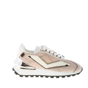 VOILE BLANCHE donna sneaker Qwark Spur 2  in tessuto e pelle BEIGE e PLATINO